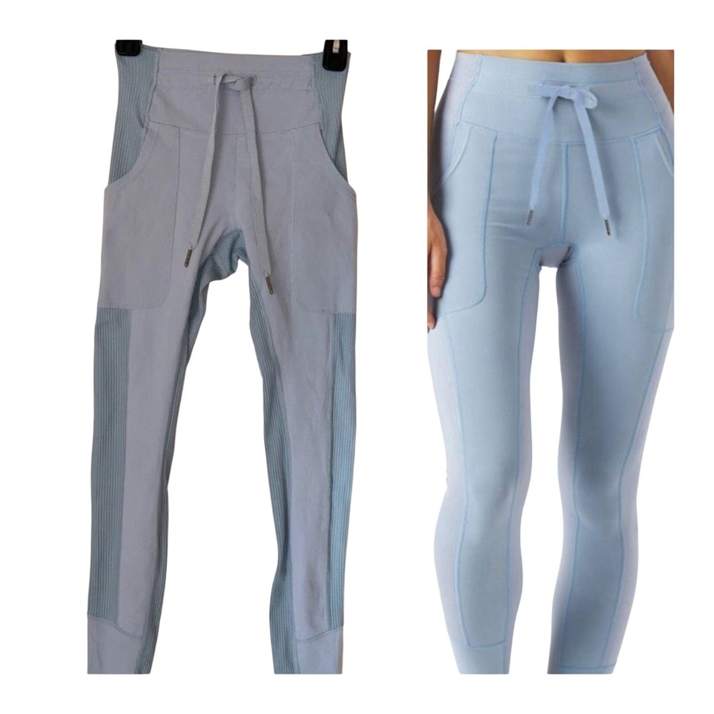Glyder XS High-Waisted Ice Blue Shape Leggings Joggers Pockets Ribbed Panels